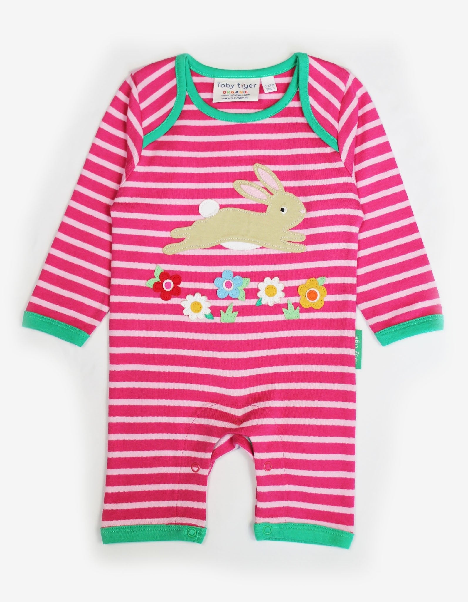 Premium Pink Striped Bunny Jumpsuit for Kids, GOTS Certified Organic Cotton Sleepwear by Toby Tiger at brixbailey.com
