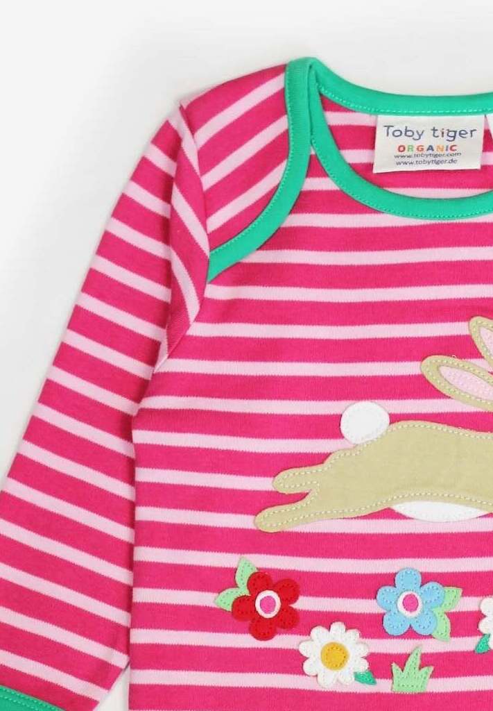 Premium Pink Striped Bunny Jumpsuit for Kids, GOTS Certified Organic Cotton Sleepwear with Snap Buttons by Toby Tiger at brixbailey.com