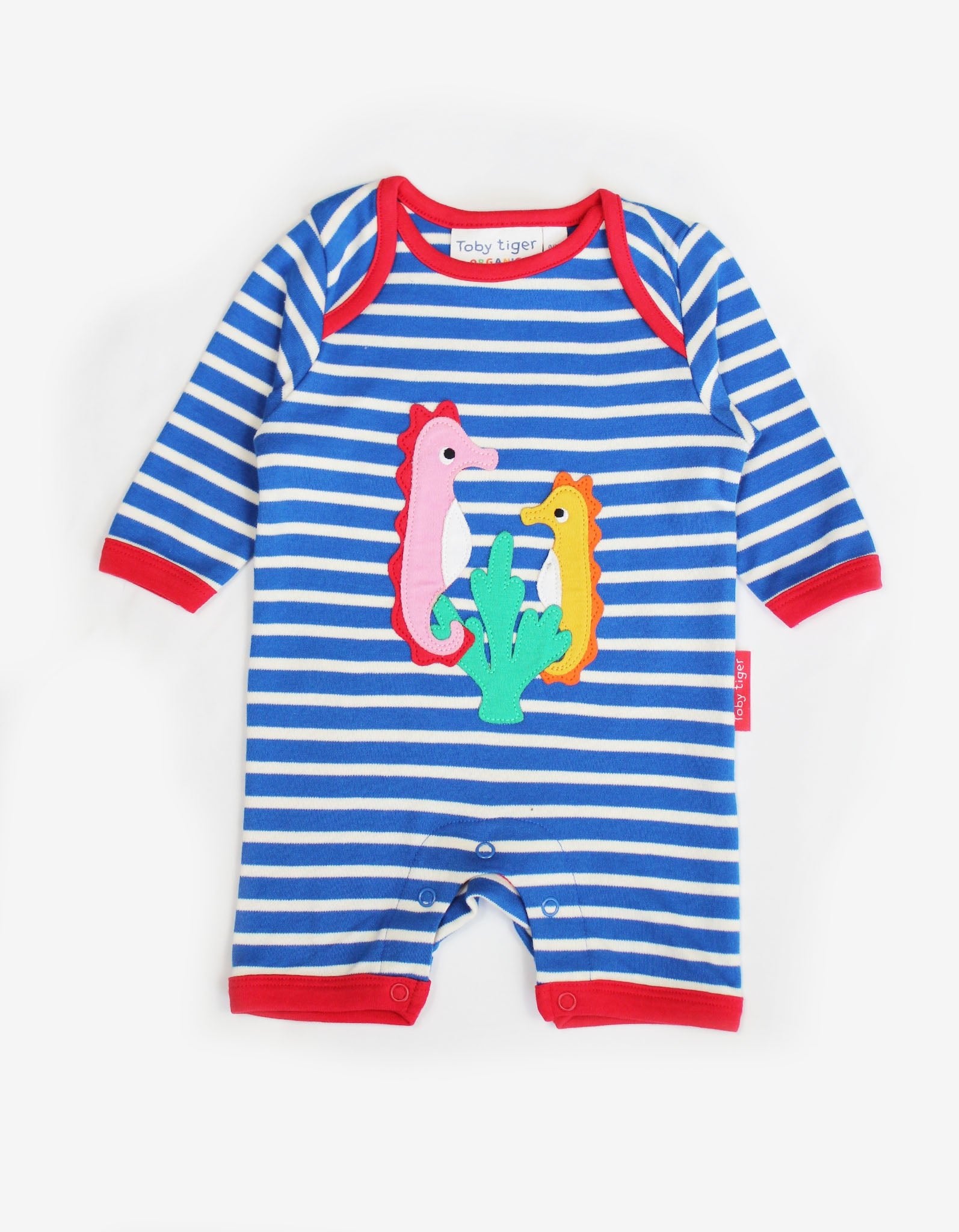Premium Blue and White Striped Seahorse Pajamas for Kids - Soft Organic Cotton Sleepwear with Snap Buttons - Toby Tiger Collection by Toby Tiger at brixbailey.com