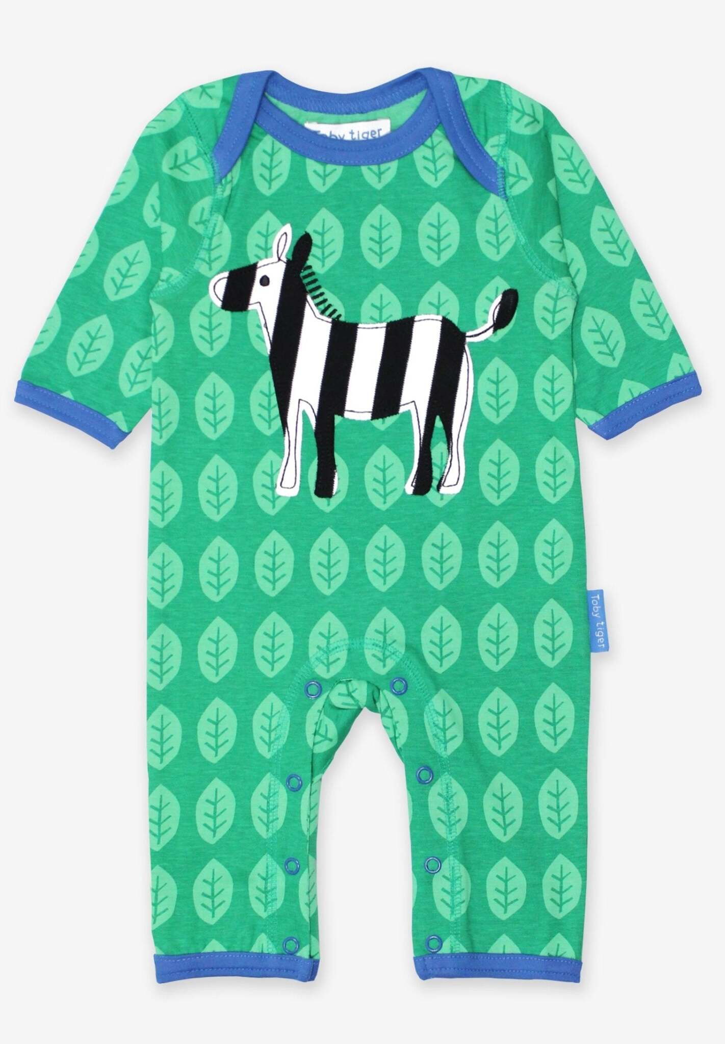 Playful Zebra Print Organic Cotton Pajama Set with Slip Neck and Snap Buttons, Eco-Friendly and Machine Washable by Toby Tiger at brixbailey.com
