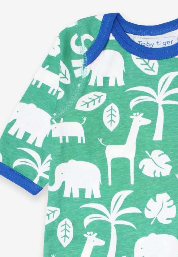 Premium Jungle Print Sleepsuit for Babies - Soft Organic Cotton with Snap Buttons and Slip Neck by Toby Tiger at brixbailey.com
