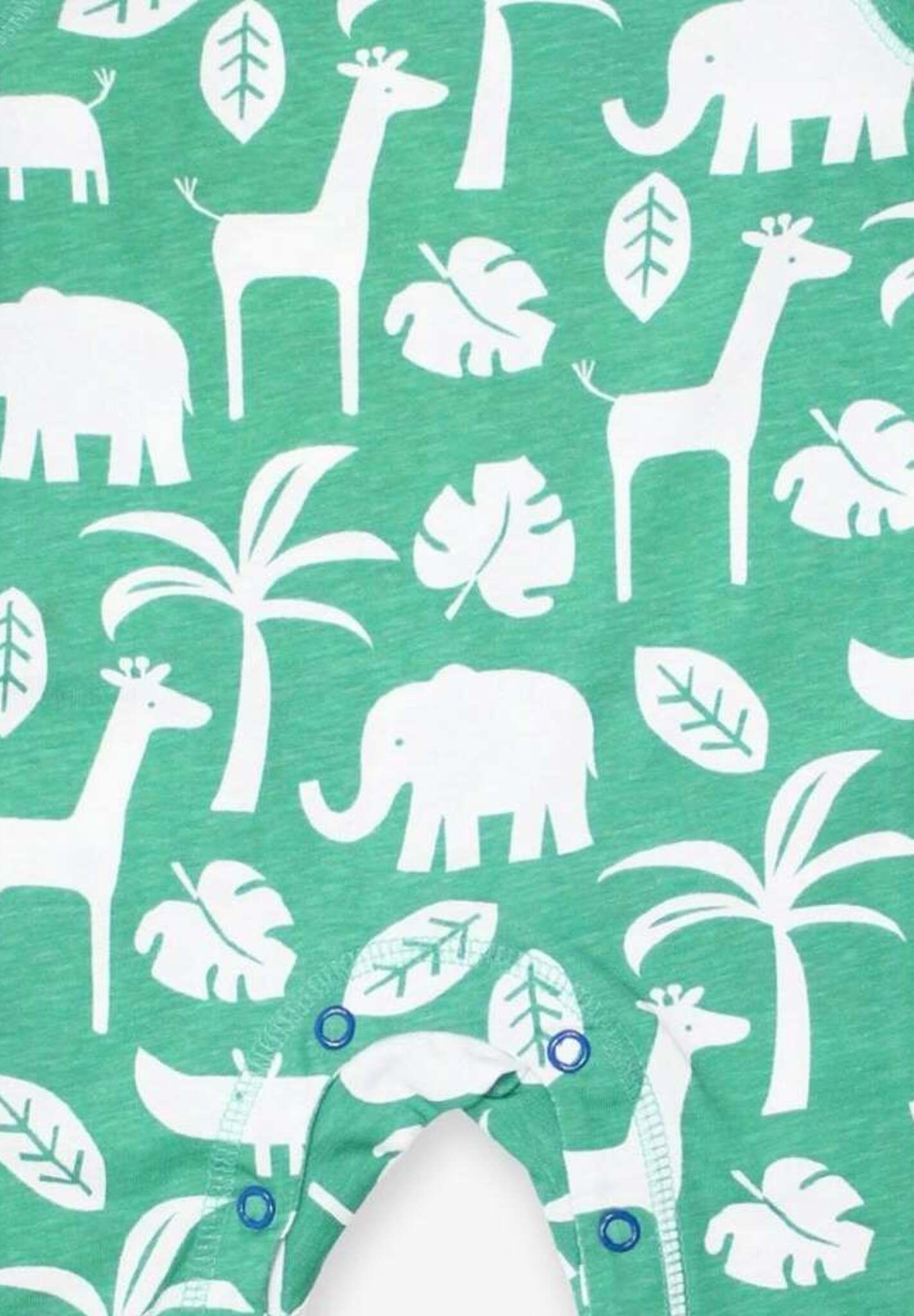 Premium Green and White Jungle Print Baby Sleepsuit - Soft Organic Cotton with Snap Buttons and Slip Neck by Toby Tiger at brixbailey.com