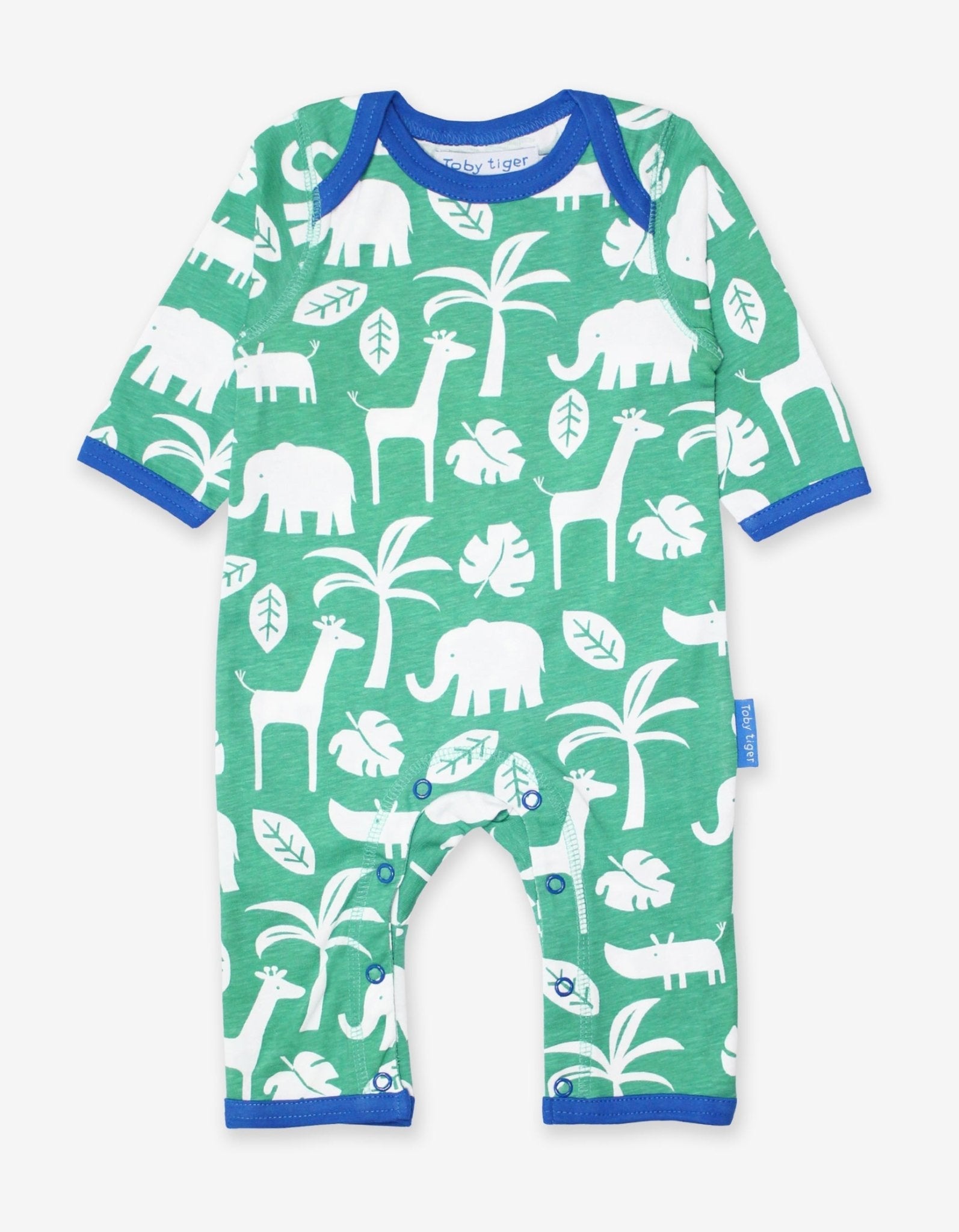 Premium Green and White Jungle Print Sleepsuit for Babies - Soft Organic Cotton with Snap Buttons and Slip Neck by Toby Tiger at brixbailey.com