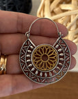 Dual Tone Mandala Brass Earrings – Boho Geometric Statement Earrings