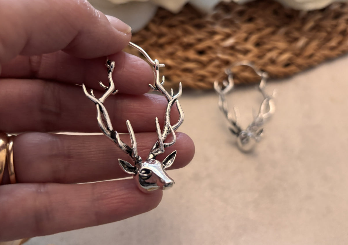 Handcrafted Reindeer Earrings – Unique Antler Hoop Design