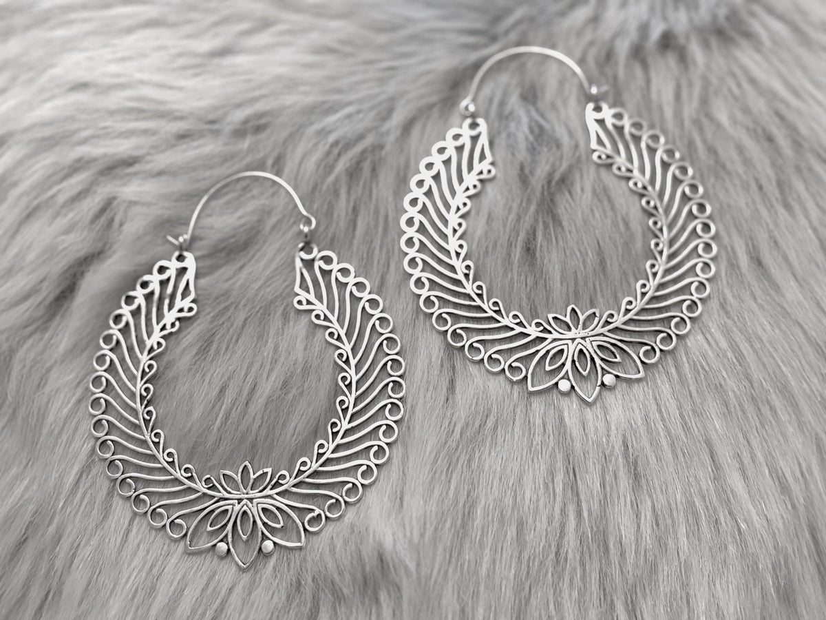 Golden/Silver Lotus Filigree Hoops