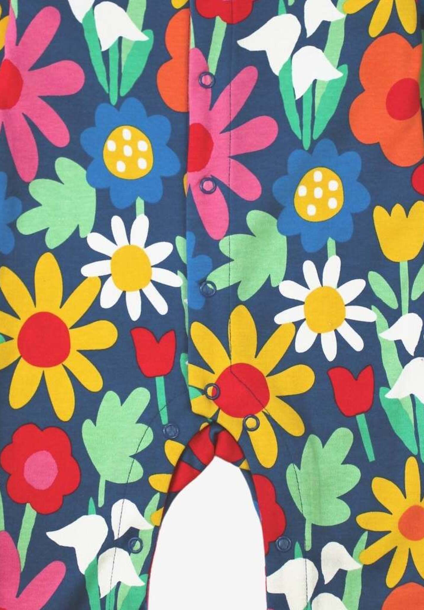 Premium Dark Blue Floral Print Baby Onesie with Snowdrops, Daisies, and Tulps - Soft Organic Cotton, Snap Buttons, Cozy Feet by Toby Tiger at brixbailey.com