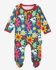 Premium Dark Blue Floral One-Piece with Snowdrops, Daisies, and Tulips - Soft Organic Cotton Baby Romper with Snap Buttons by Toby Tiger at brixbailey.com