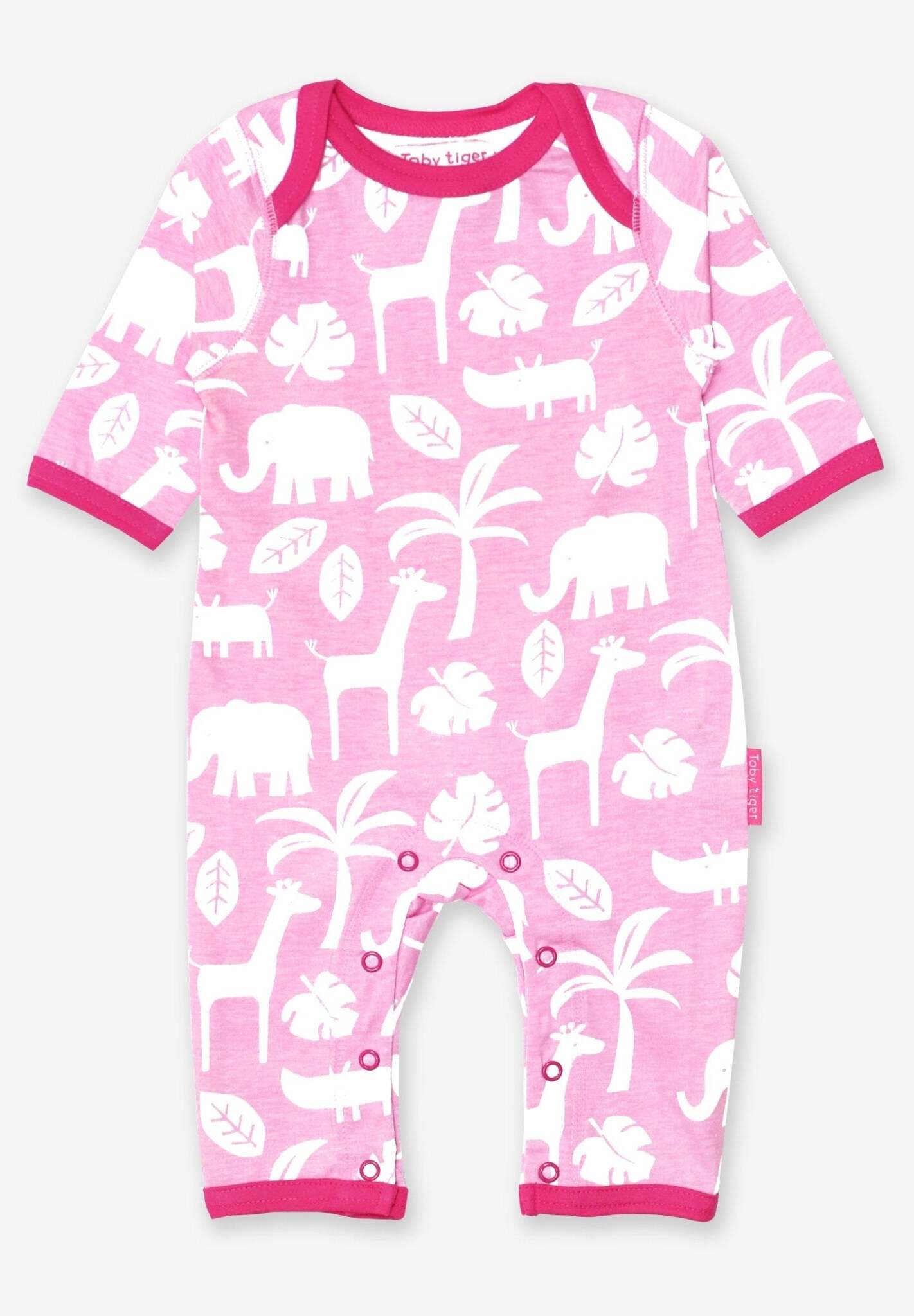 Comfortable Jungle Print Sleepsuit for Babies - Soft Organic Cotton with Snap Buttons and Slip Neck by Toby Tiger at brixbailey.com