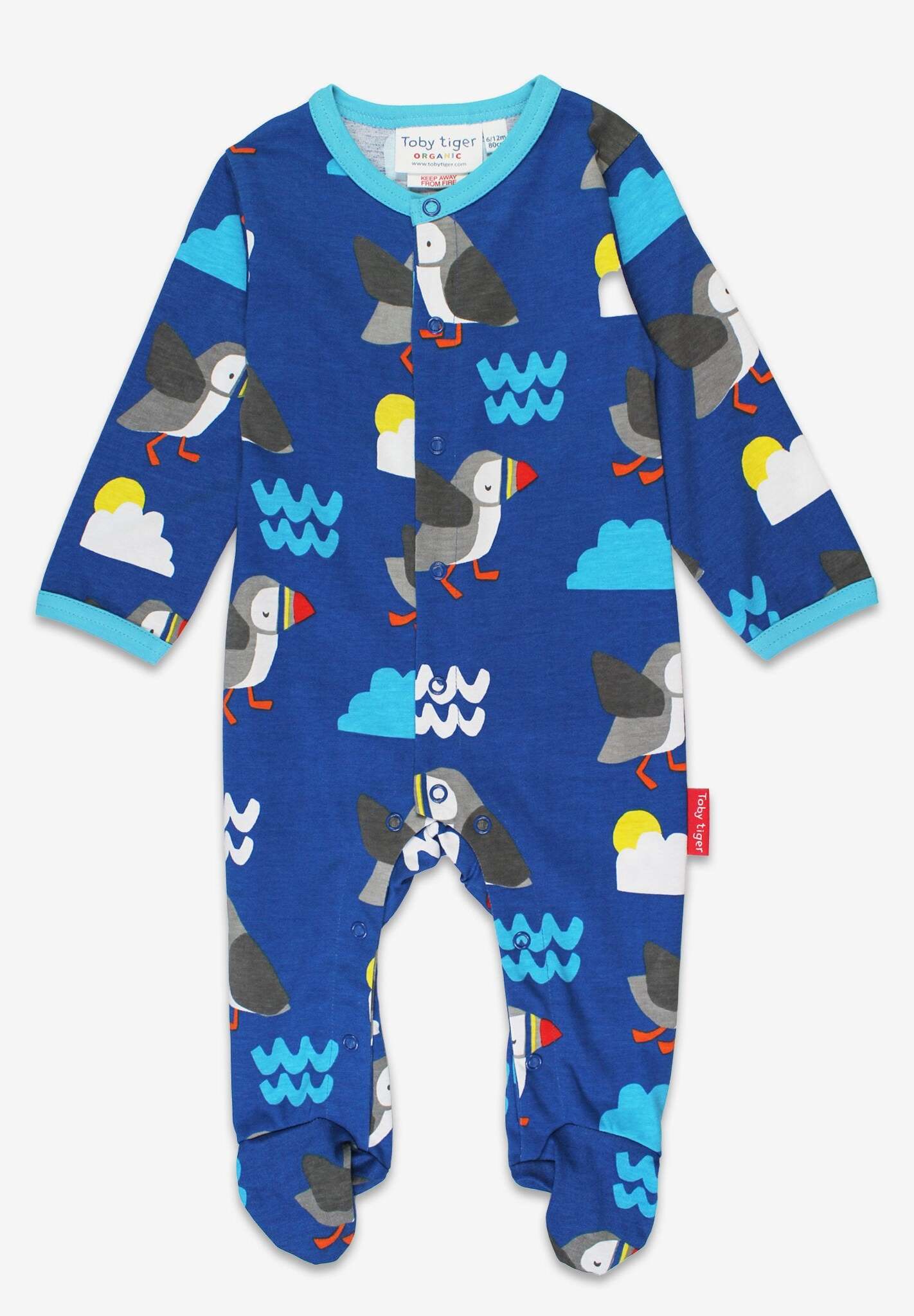 Premium Organic Kids Pajama Set with Toby Tiger Sun and Waves Print, GOTS Certified Cotton, Easy Snap Closure by Toby Tiger at brixbailey.com