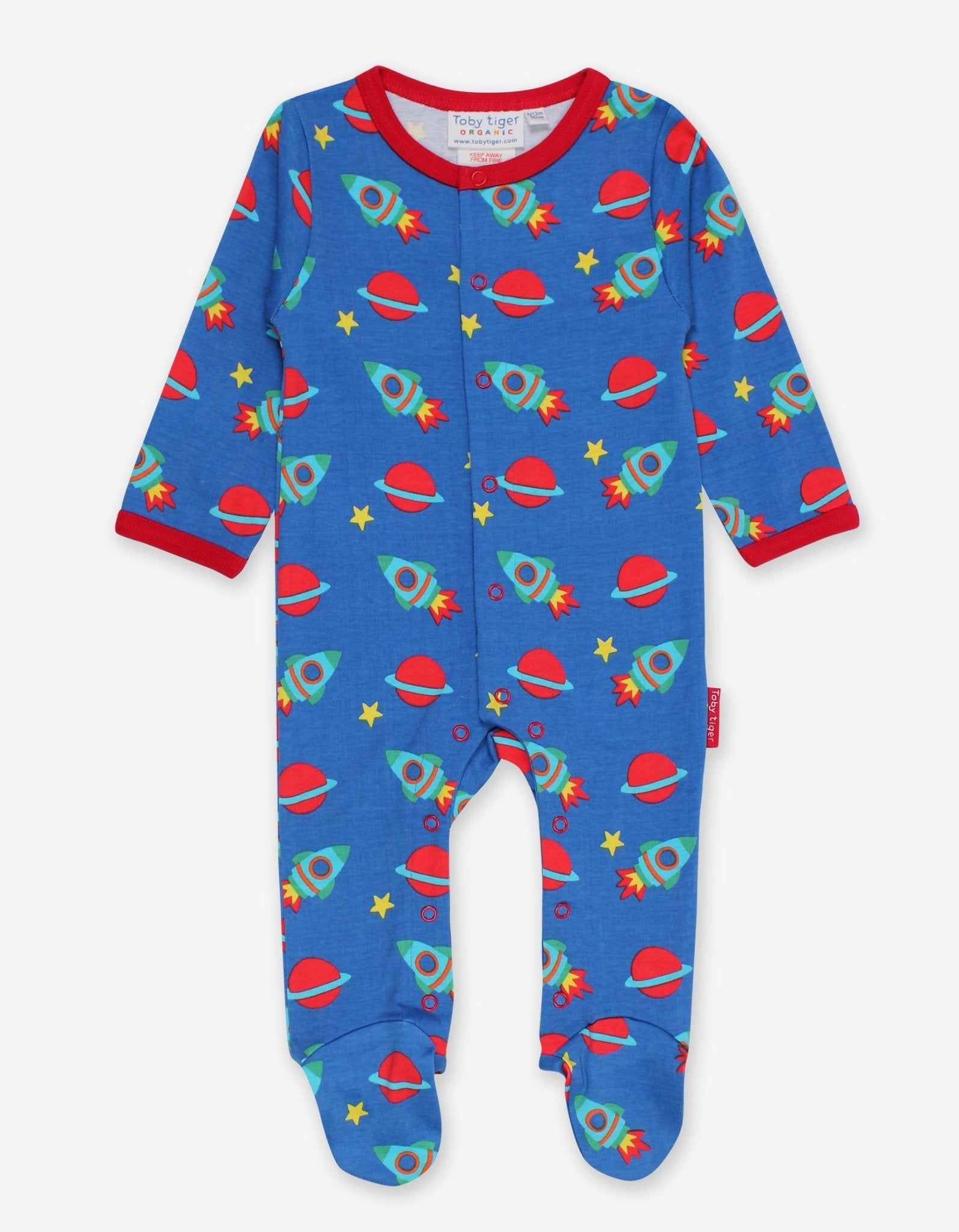 Luxury Organic Cotton Space Print Footed Pajamas for Little Astronauts, GOTS Certified, Easy Snap Buttons by Toby Tiger at brixbailey.com
