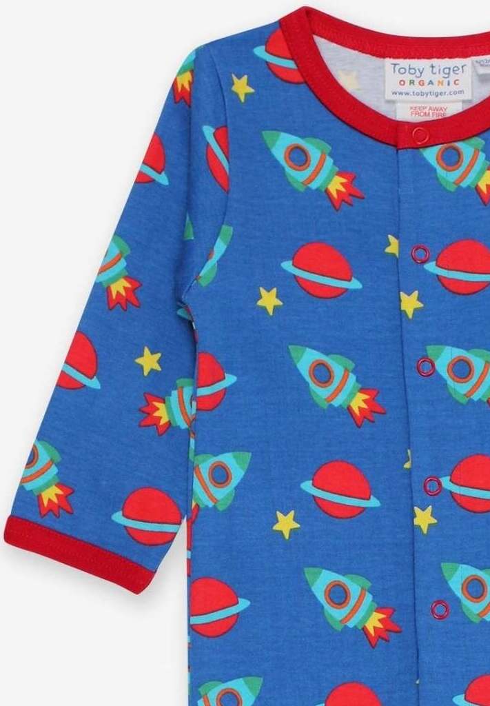 Sweet Space-Themed Organic Cotton Sleepsuit with Feet for Easy Diaper Changes and Comfort by Toby Tiger at brixbailey.com