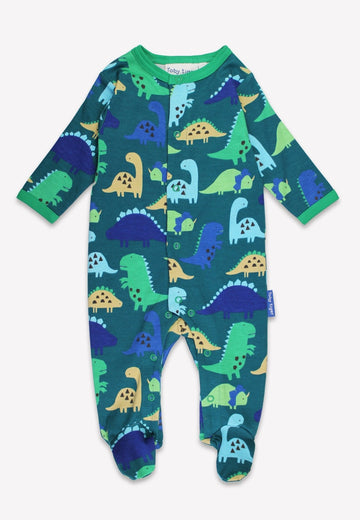 Premium Dino Print Baby Footed Romper in Soft Organic Cotton for Cozy Sleep and Play by Toby Tiger at brixbailey.com