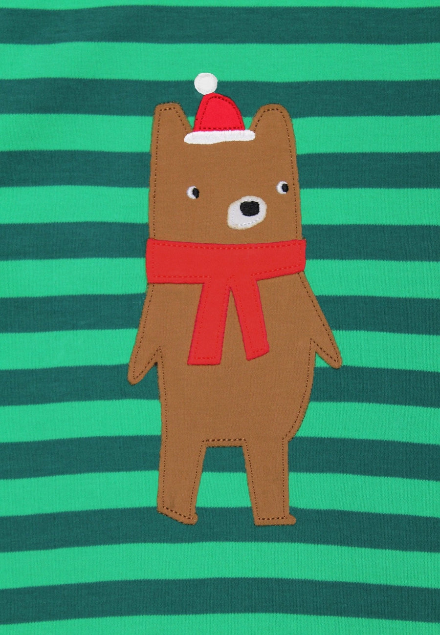 Premium organic cotton baby Christmas romper with festive bear applique, soft footed pajamas for daytime or nighttime wear by Toby Tiger at brixbailey.com