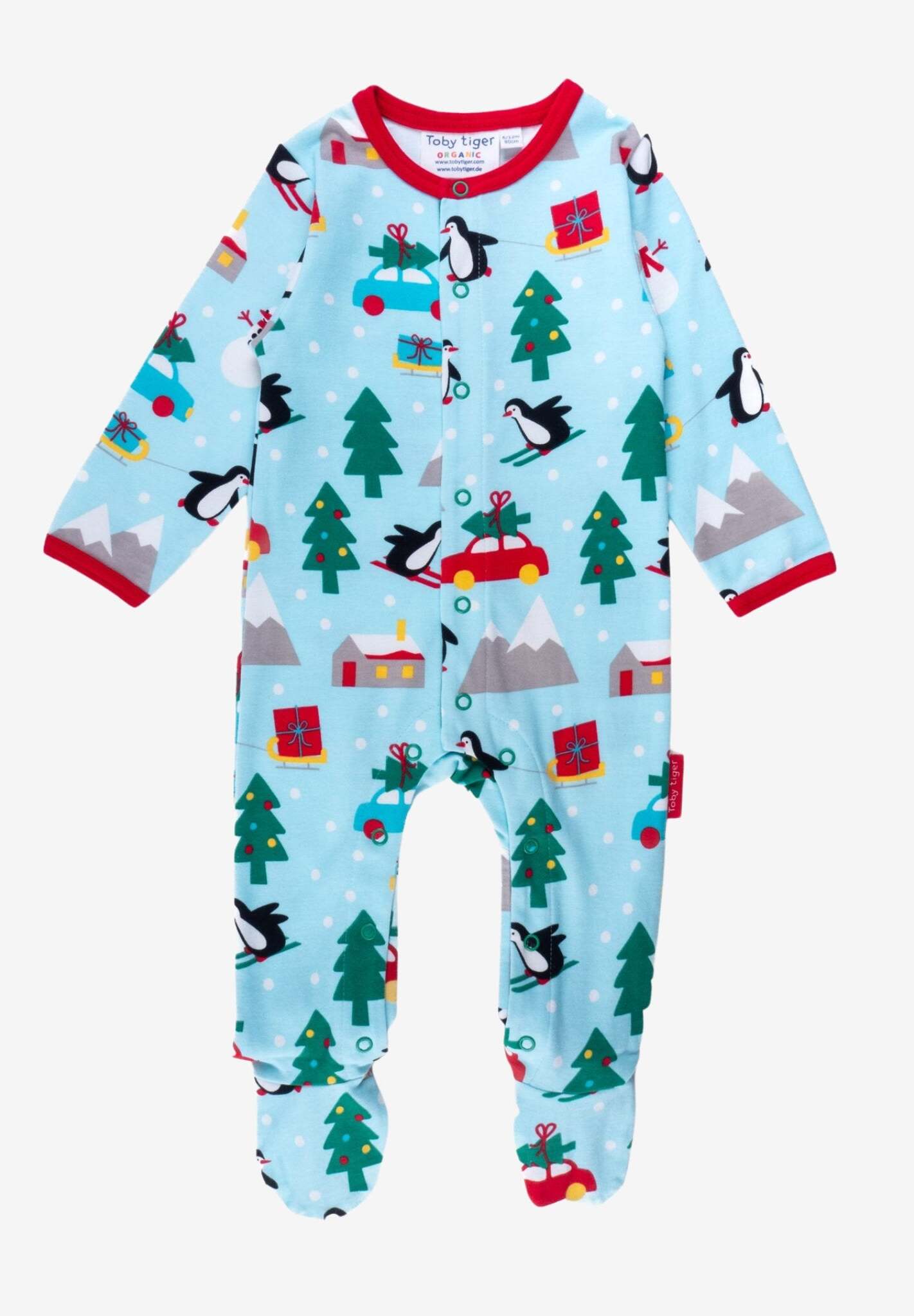 Premium GOTS Certified Organic Cotton Baby Christmas Pajamas with Penguin and Snowman Print, Snap Closure for Easy Diaper Changes by Toby Tiger at brixbailey.com