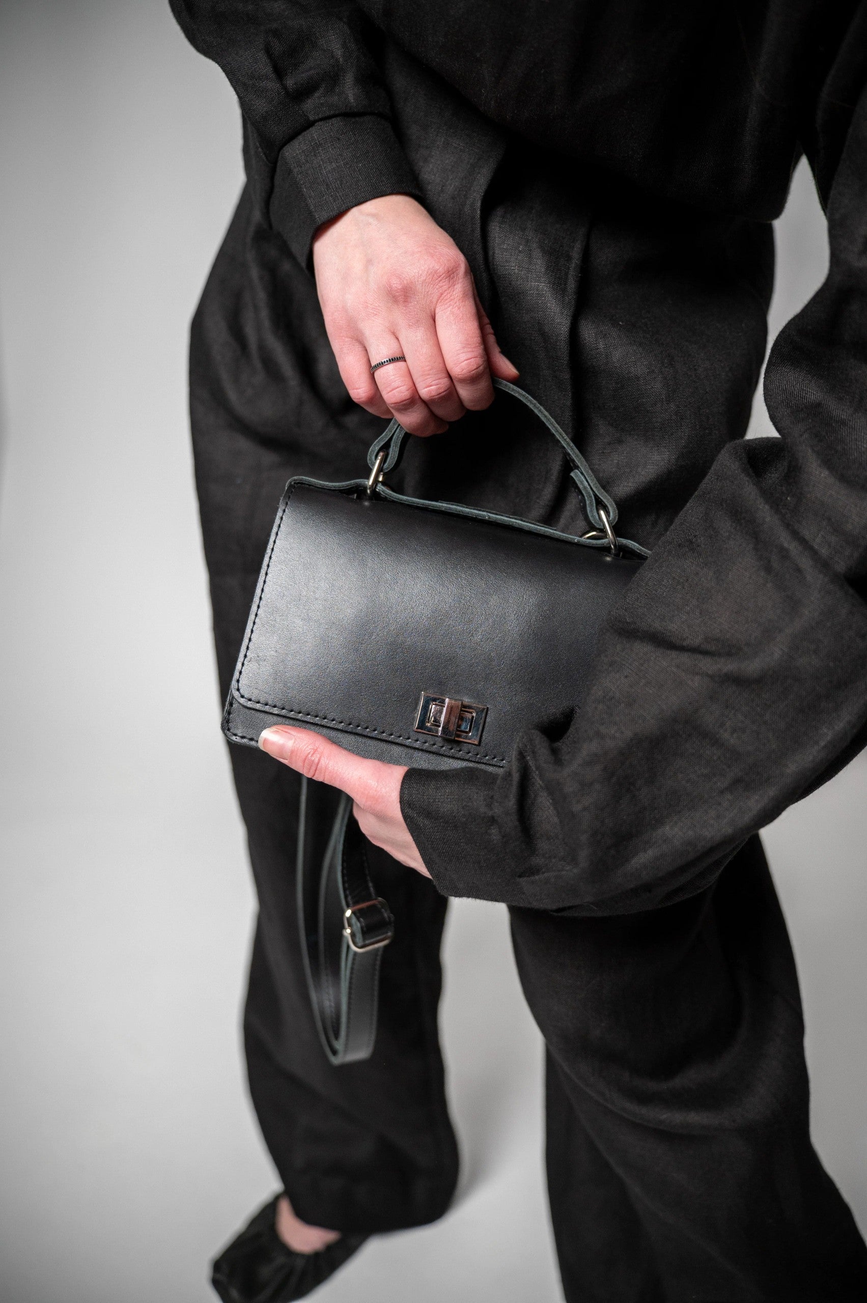 Small Briefcase Handbag - Black