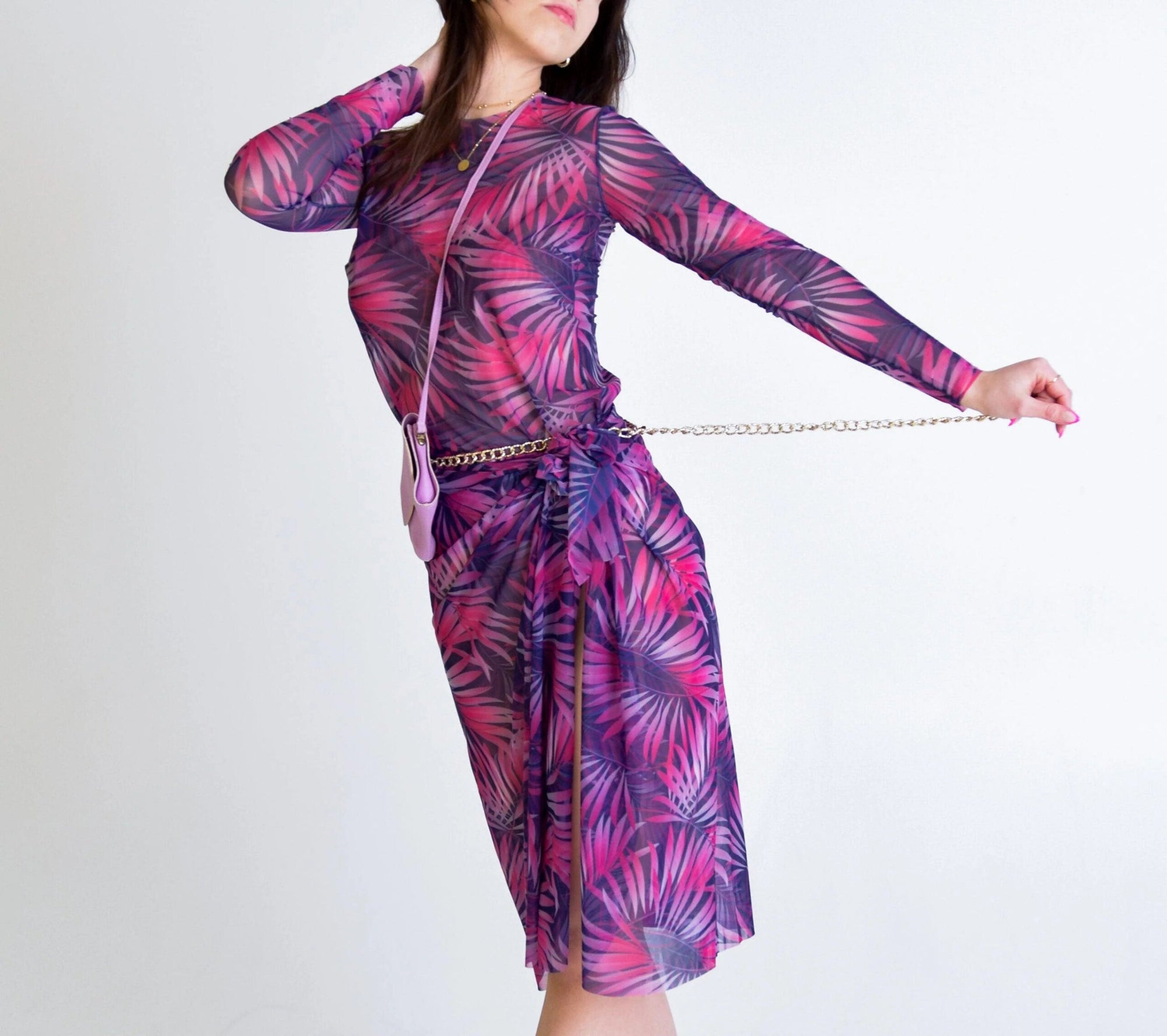 Pink Tropica Long Sleeve Tan Through Shirt