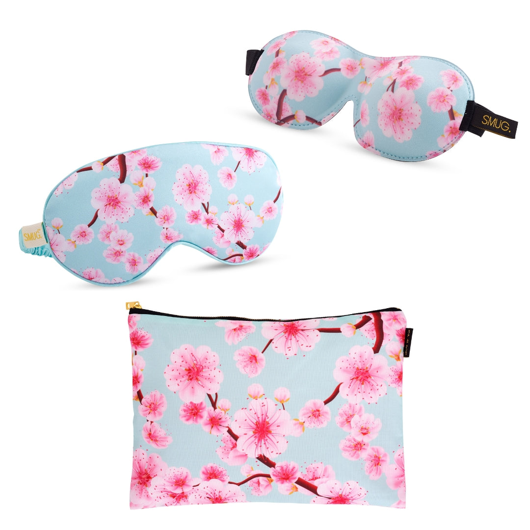 Contoured &amp; Satin Sleep Mask Double Pack &amp; Accessories Bag Set - Various Prints
