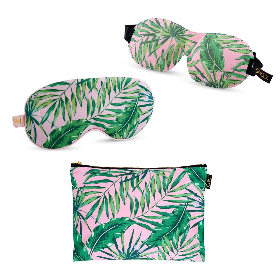 Contoured &amp; Satin Sleep Mask Double Pack &amp; Accessories Bag Set - Various Prints