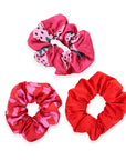 Cloud Satin Hair Scrunchie Set (set of 3) - Strawberry Leopard