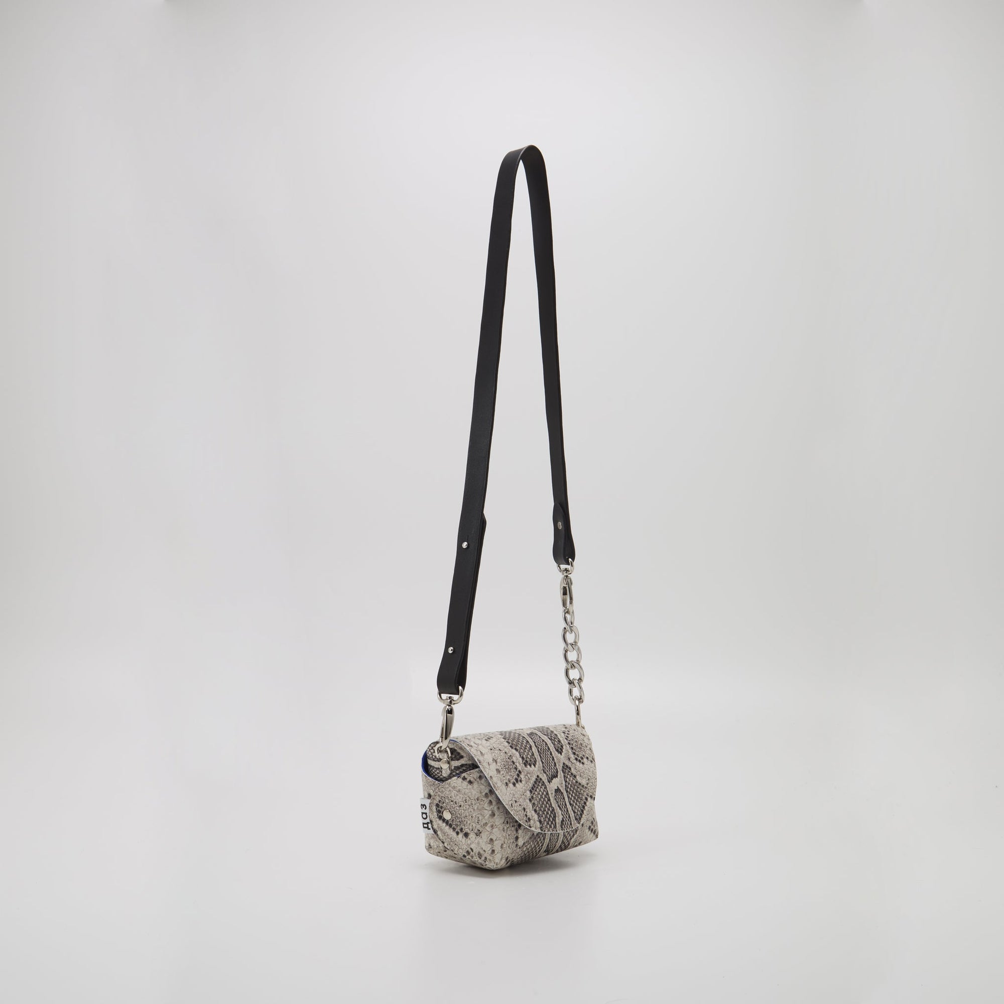 Handmade Leather Shoulder Bag in Snake Print