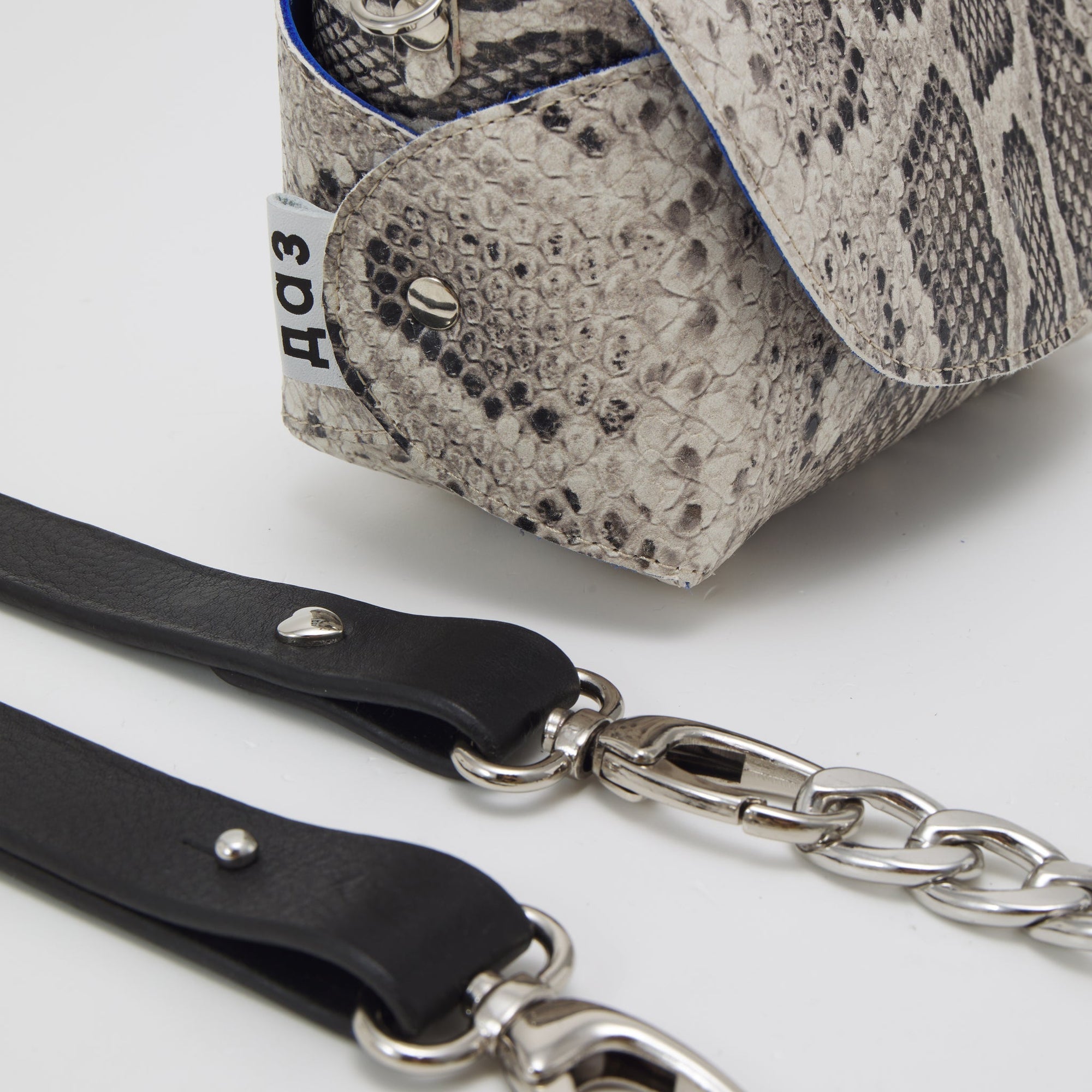 Handmade Leather Shoulder Bag in Snake Print