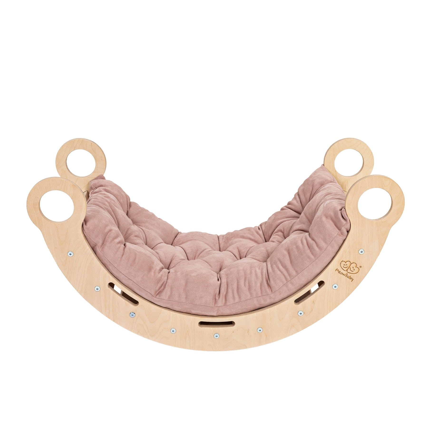 Snug Rocker for Children in Natural Wood with Pink Pillow