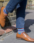 Blue and Red Narrow Striped Bamboo Socks