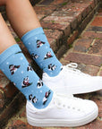 Blue Skiing Panda Bamboo Socks