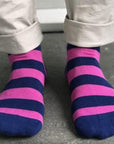 Rich Pink Striped Bamboo Socks (Comfort Cuff)