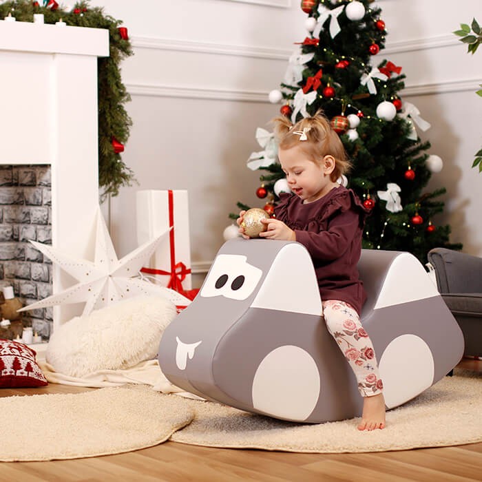 Soft Plush Grey Kids Ride On Car Toy