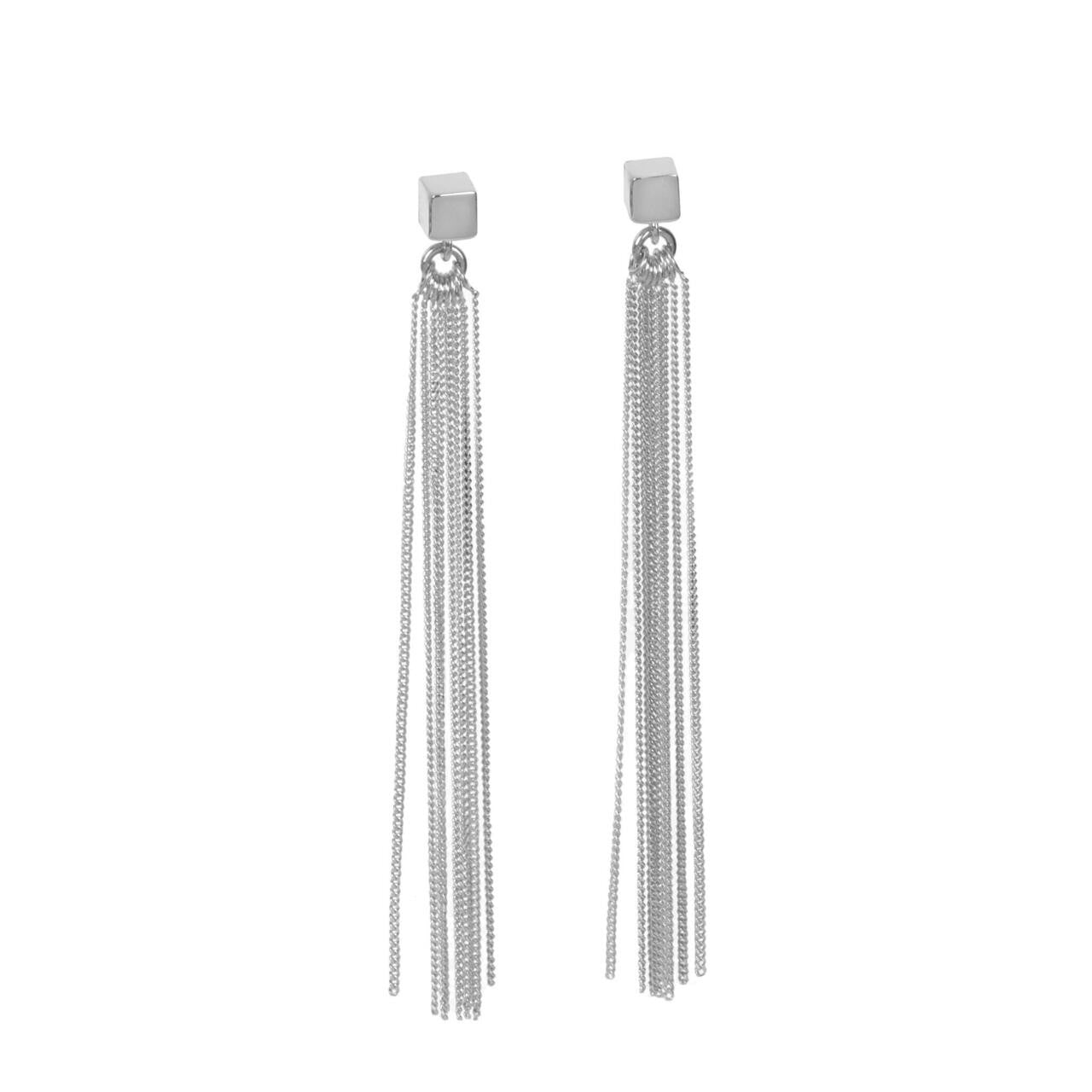 Cube Tassel Earrings in 925 Silver - Elegant 7cm Drop, Designed in Estonia by MyaMoon by MyaMoon at www.brixbailey.com