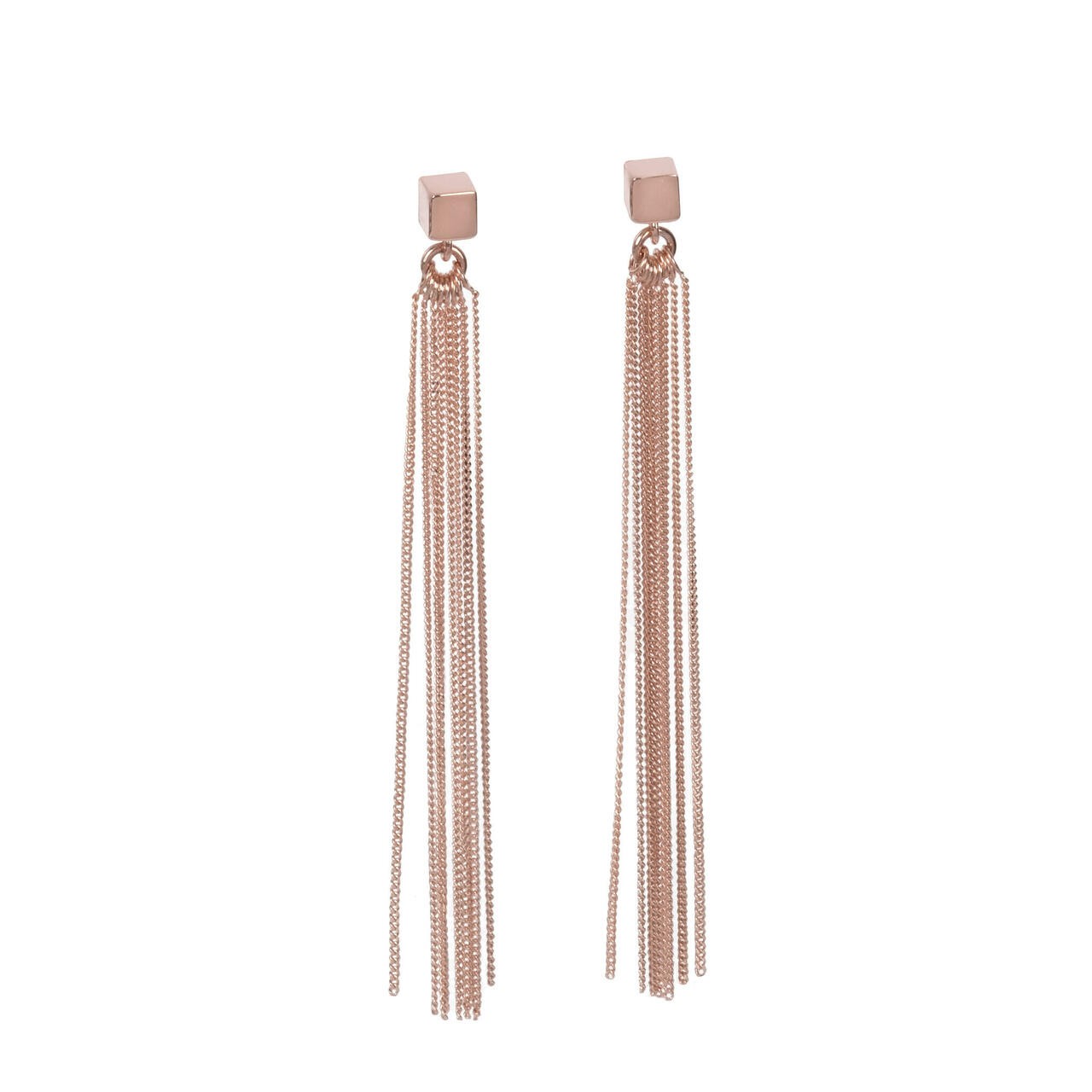 Cube Stud Earrings with Chain Tassels - Elegant 925 Silver, 7cm Length by MyaMoon at www.brixbailey.com