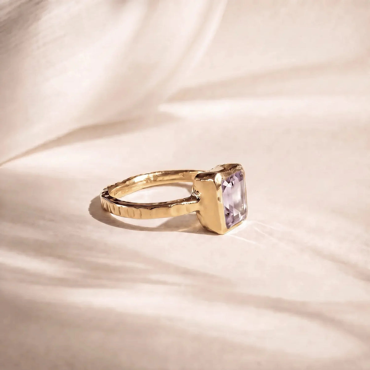 Tidewashed Amethyst Ring - Octagonal Amethyst &amp; Hammered Band