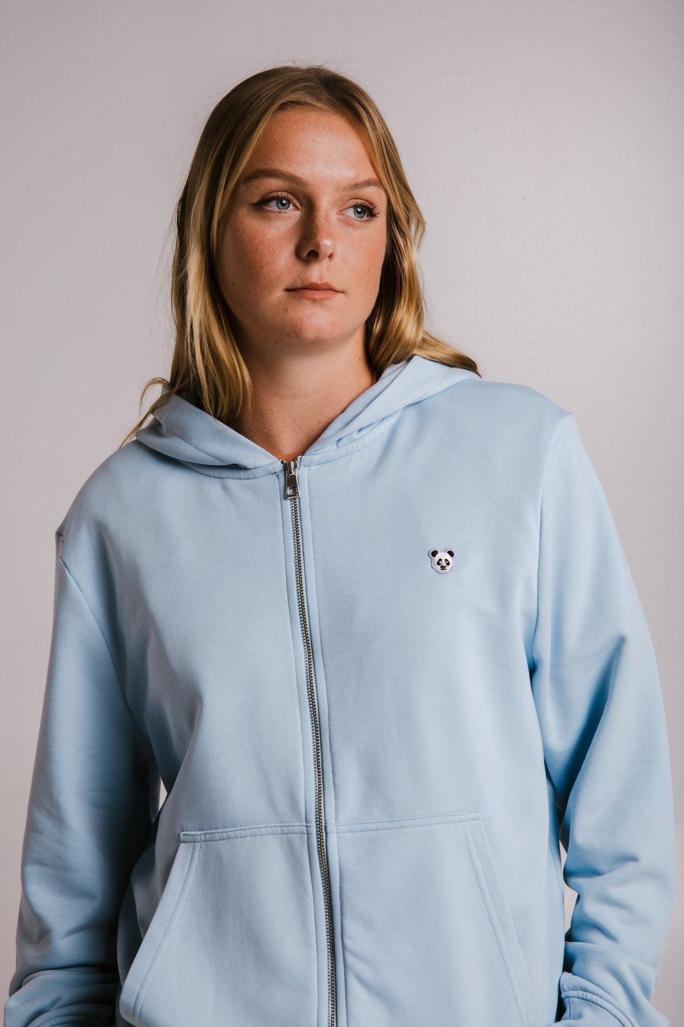 Light Blue Full Zip Soft Fleece Hoodie
