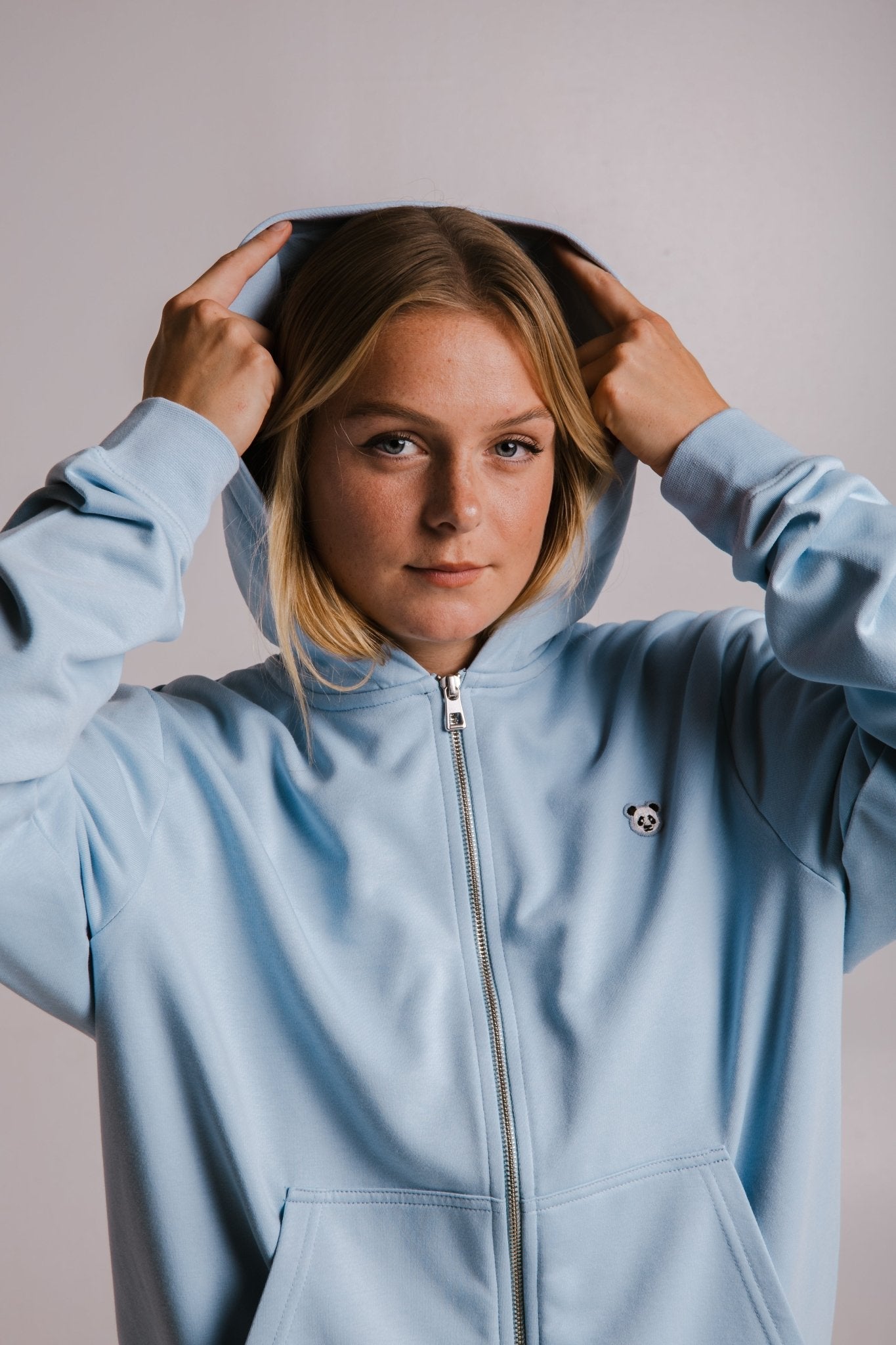 Light Blue Full Zip Soft Fleece Hoodie