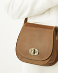 Tan Leather Turn Lock Saddle Bag