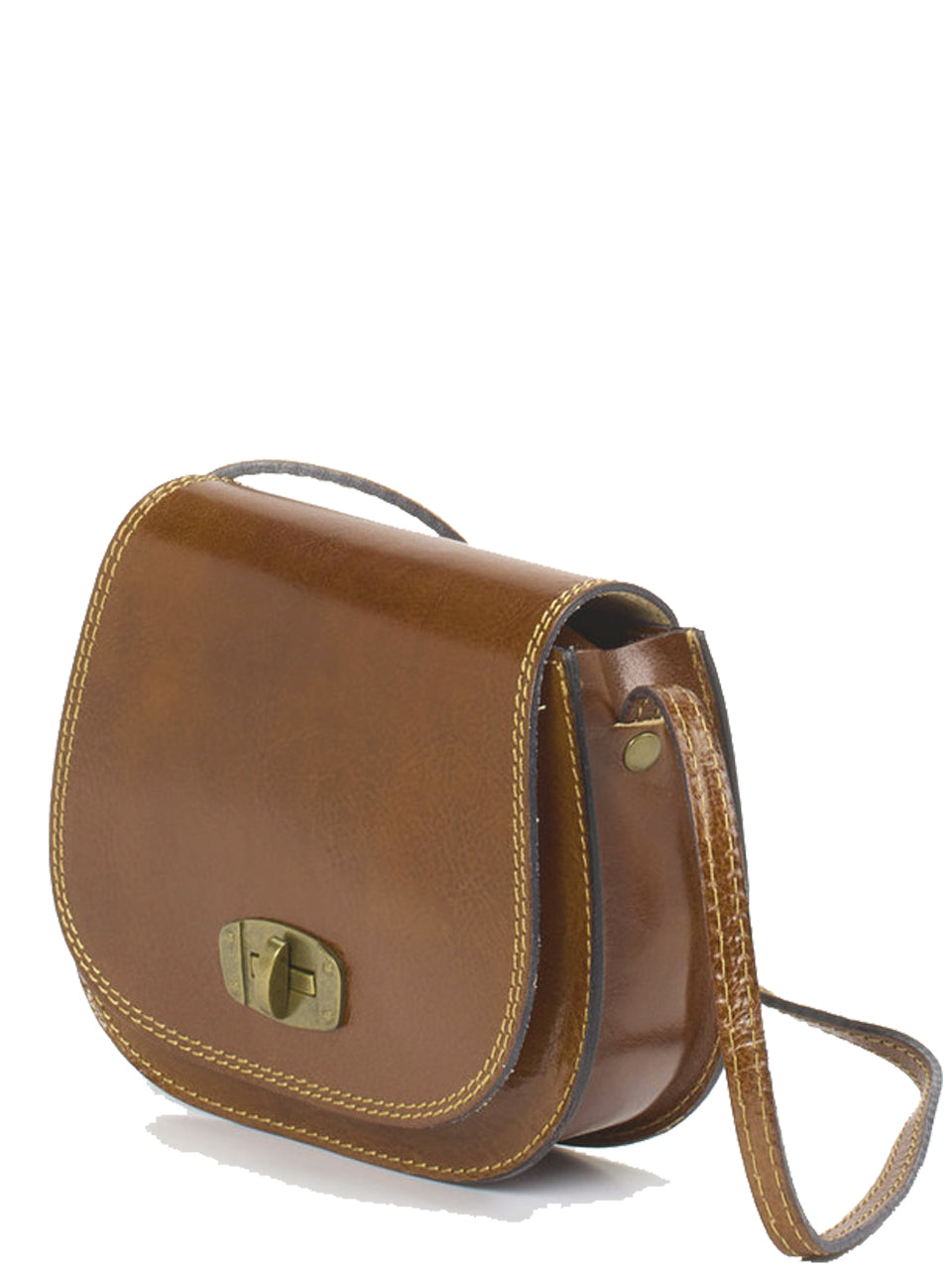 Tan Leather Turn Lock Saddle Bag