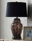 Handcrafted Glass Mottled Table Lamp with Black Velvet Shade