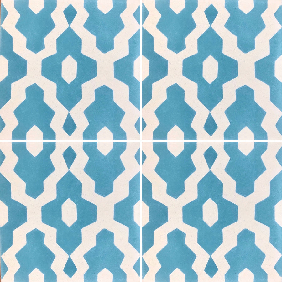 Premium Moroccan cement tiles, blue yellow cream geometric pattern, luxury handcrafted floor and wall tiles, exotic stylish home decor by Maria Starling Design at brixbailey.com