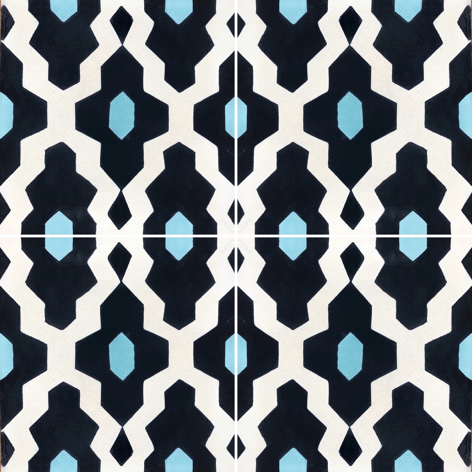 Luxury Moroccan cement tiles, blue yellow cream pattern, handcrafted SOUK design, premium floor and wall tiles, trending exotic decor by Maria Starling Design at brixbailey.com