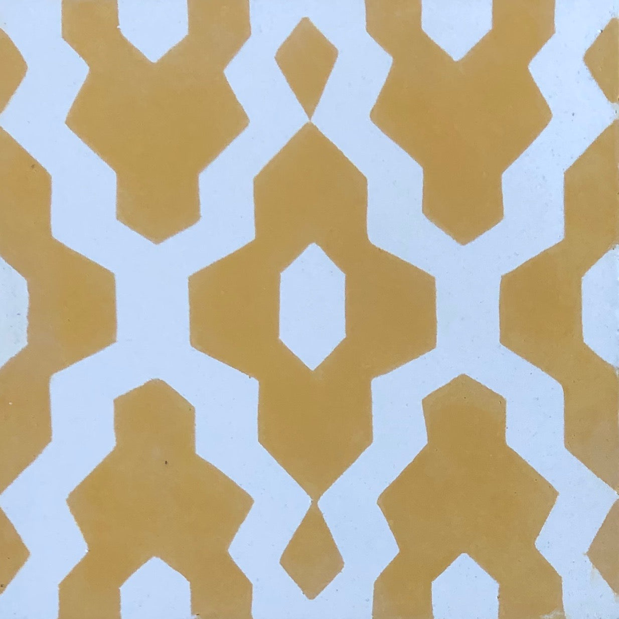 Luxury Moroccan cement tiles, blue yellow cream SOUK pattern, premium handcrafted floor and wall tiles, trending exotic design by Maria Starling Design at brixbailey.com