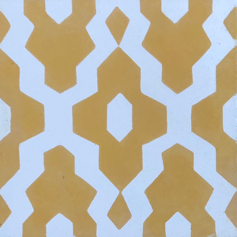 Luxury Moroccan cement tiles, blue yellow cream SOUK pattern, premium handcrafted floor and wall tiles, trending exotic design by Maria Starling Design at brixbailey.com