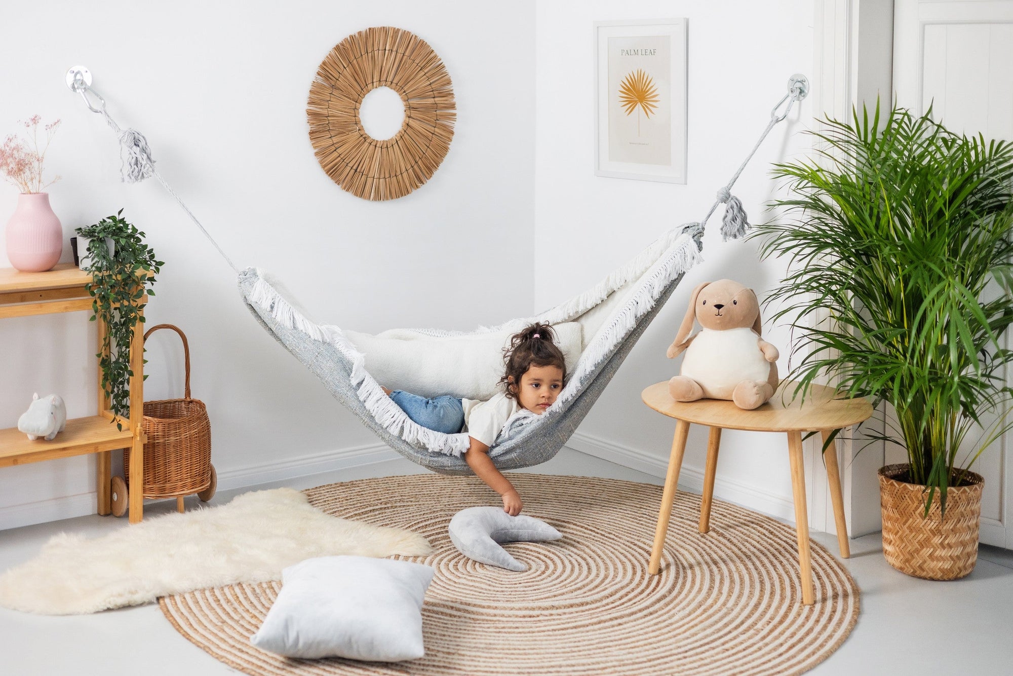 The Little Haven Hammock: Checkered Pattern Boucle Knit for Cozy & Safe Kids Relaxation - Handmade in Poland by Sówka at www.brixbailey.com