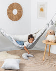 The Little Haven Hammock: Checkered Pattern Boucle Knit for Cozy & Safe Kids Relaxation - Handmade in Poland by Sówka at www.brixbailey.com