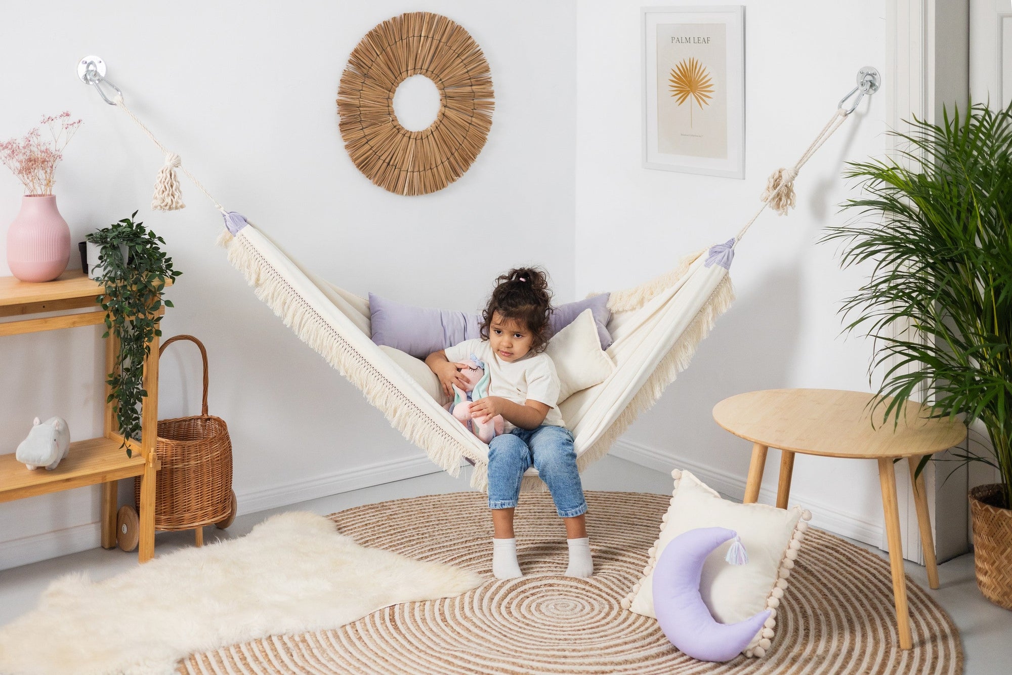 Moonlight Dream Hammock: Soft Lilac Comfort for Boho &amp; Scandinavian Interiors - Handmade &amp; CE Certified by Sówka at www.brixbailey.com