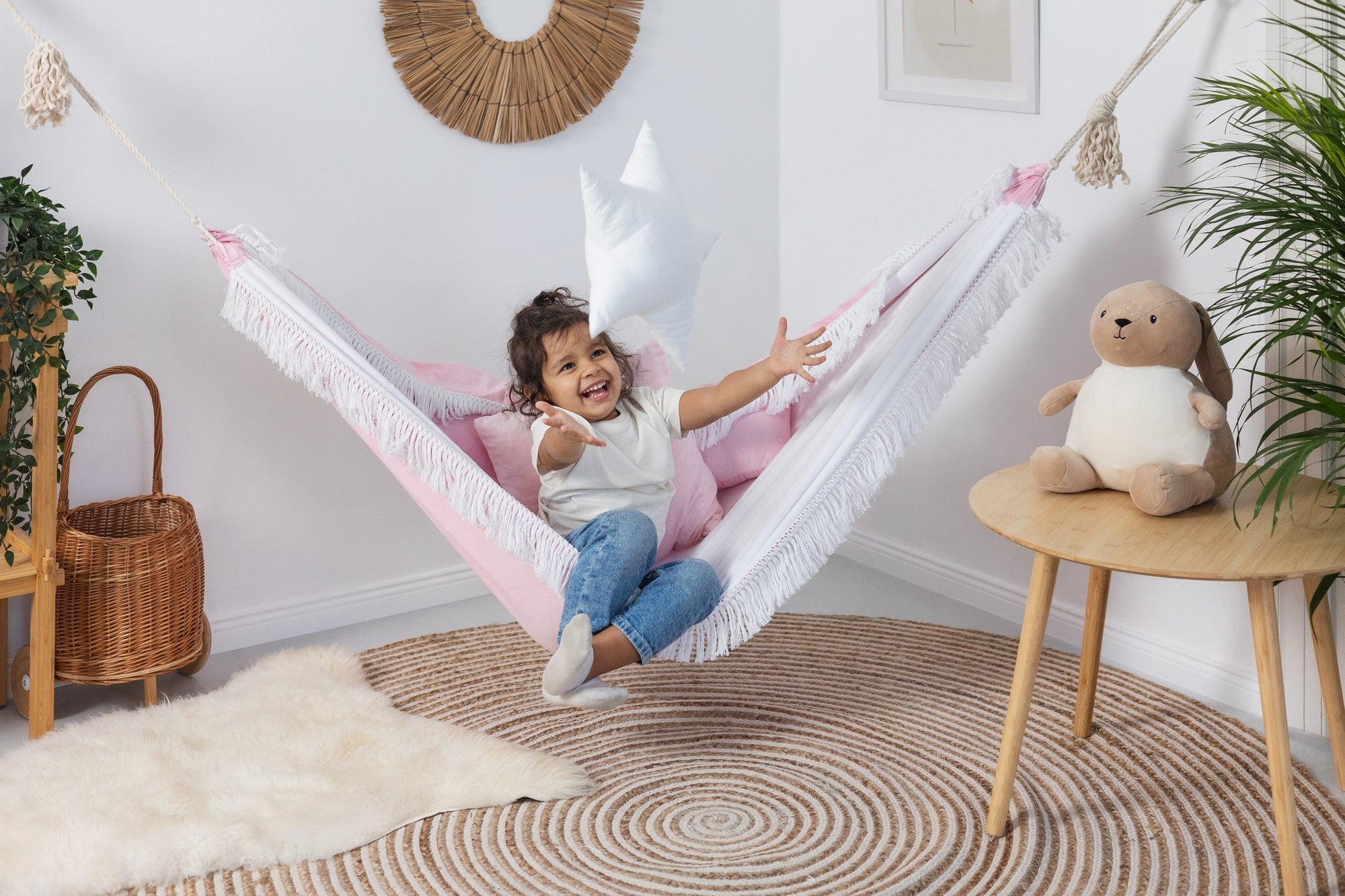 The Rose Dream Hammock - Soft Pink & Handmade Kids' Relaxation Chair - Safe and Cozy by Sówka at www.brixbailey.com