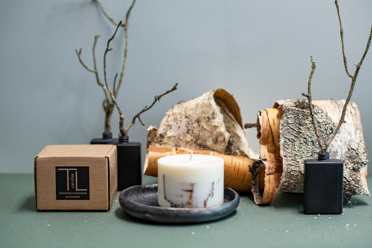 Handcrafted Soy Wax Candle with Birch Bark - Unique &amp; Eco-Friendly, Inspired by Latvian Forests by TL Candles at www.brixbailey.com