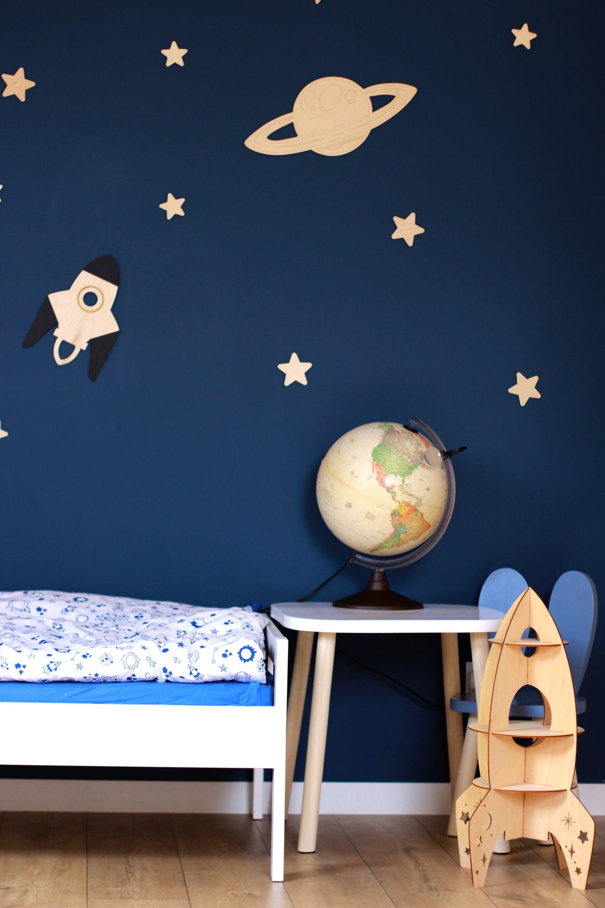 Wooden Wall Decoration - Moon, Saturn, Rocket &amp; 10 Stars