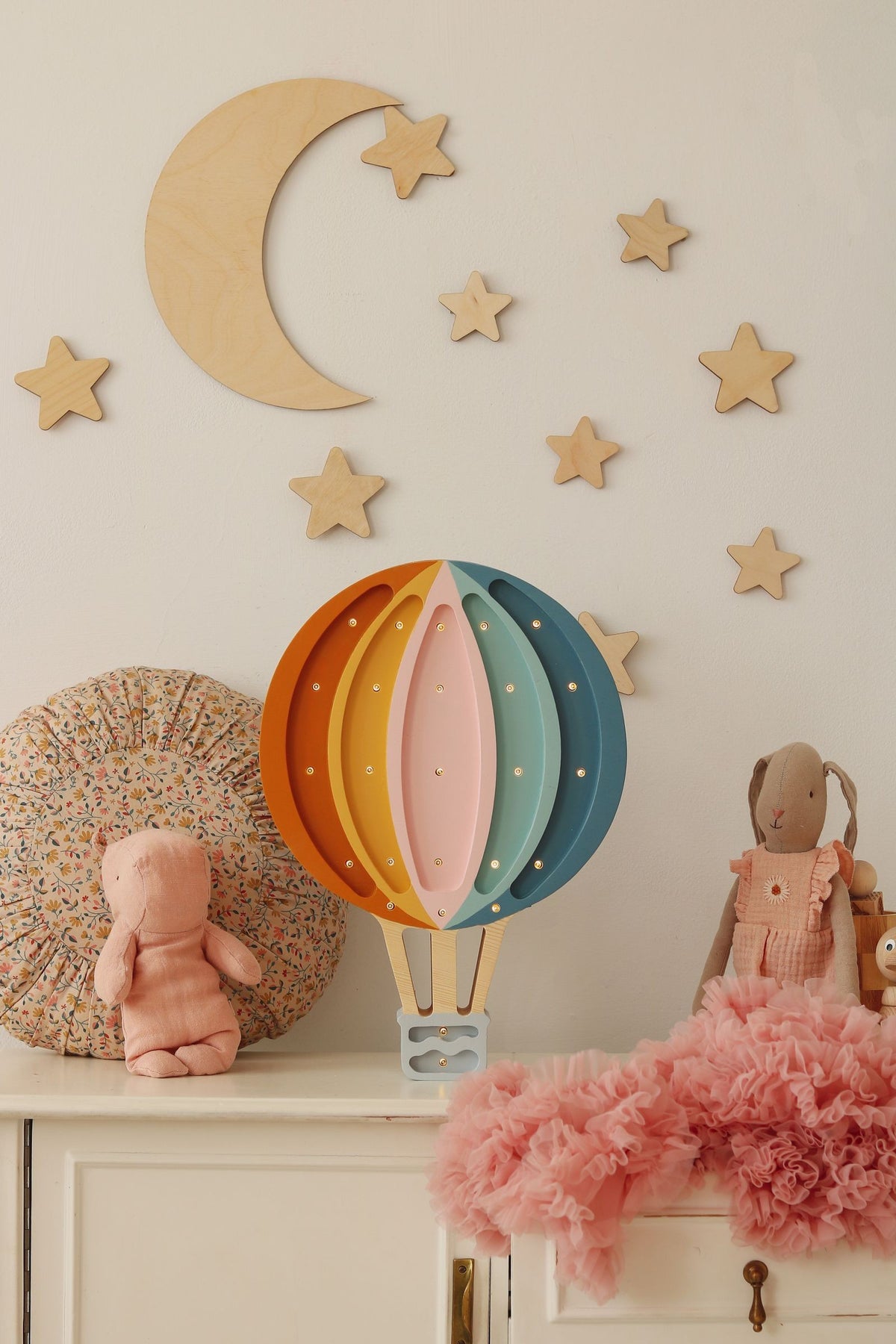 Wooden Wall Decoration - Moon, Saturn, Rocket &amp; 10 Stars